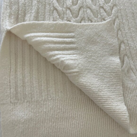 Nordstrom Wool Dress Stretch Cable Knit Sweater Midi Ivory Minimalist Size Large - Picture 7 of 10